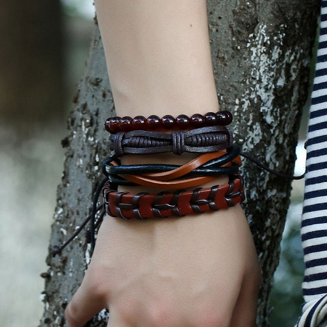 Men's Vintage Leather Handmade Feather Bracelets