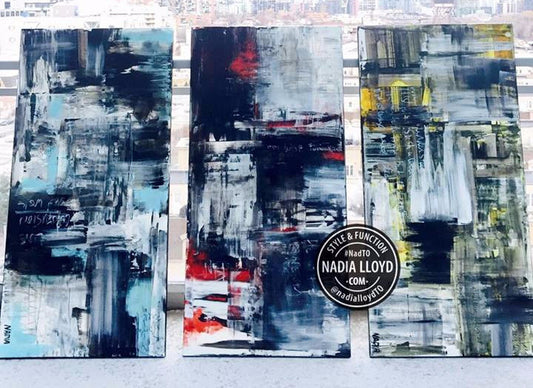 URBAN VIEW FROM THE PLANE TRIPTYCH (each piece is 24" x 48" x 1") - SOLD