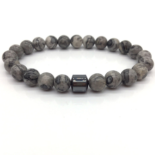 Men's Classic Natural-Stone Beaded Charm Bracelet