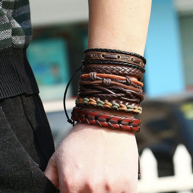 Men's Vintage Leather Handmade Feather Bracelets