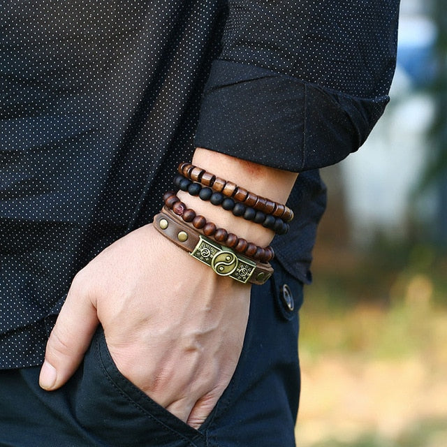 Men's Vintage Leather Handmade Feather Bracelets