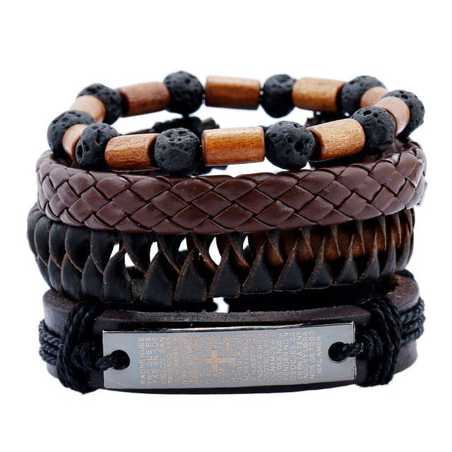 Men's Vintage Leather Handmade Feather Bracelets