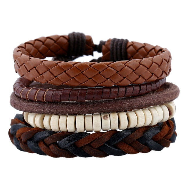 Men's Vintage Leather Handmade Feather Bracelets