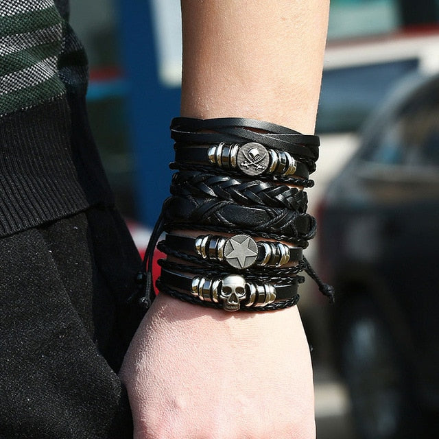 Men's Vintage Leather Handmade Feather Bracelets