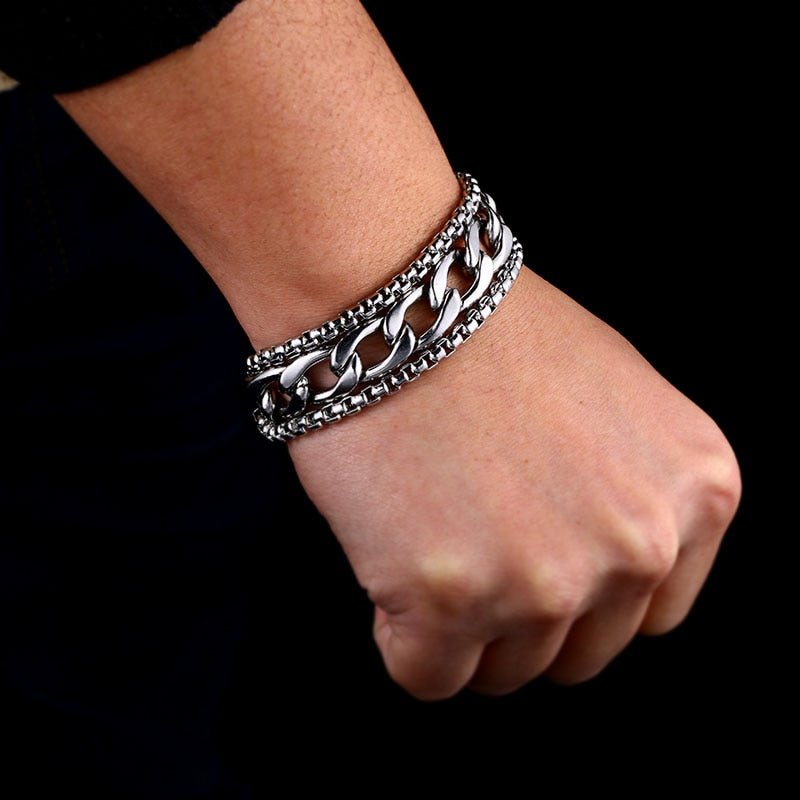 Men's Wide Stainless Steel Punk-Inspired Bracelet