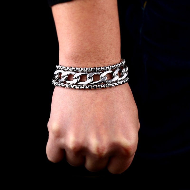 Men's Wide Stainless Steel Punk-Inspired Bracelet