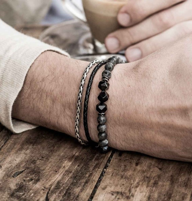 Men's Classic Natural-Stone 3 Piece Beaded Bracelet