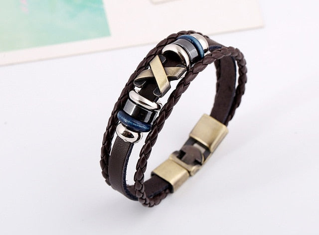 Men's Vintage Leather Handmade Feather Bracelets