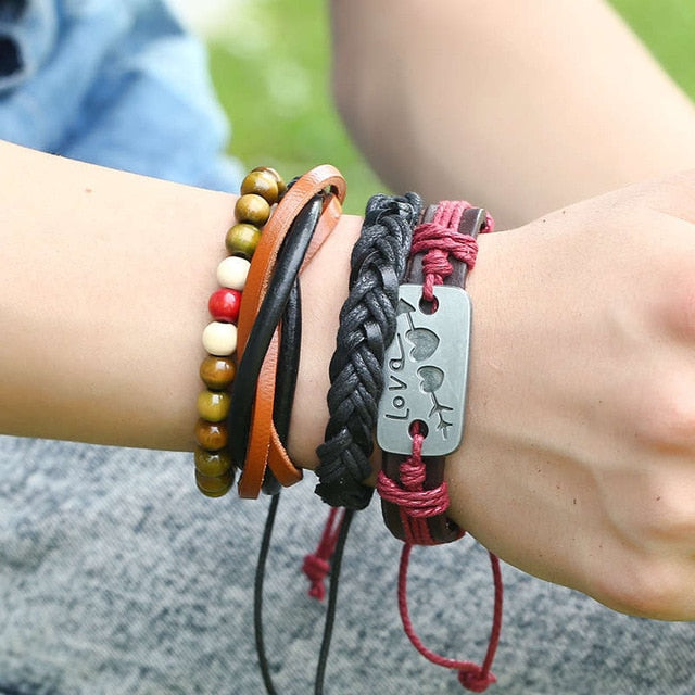 Men's Vintage Leather Handmade Feather Bracelets