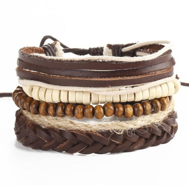 Men's Vintage Leather Handmade Feather Bracelets